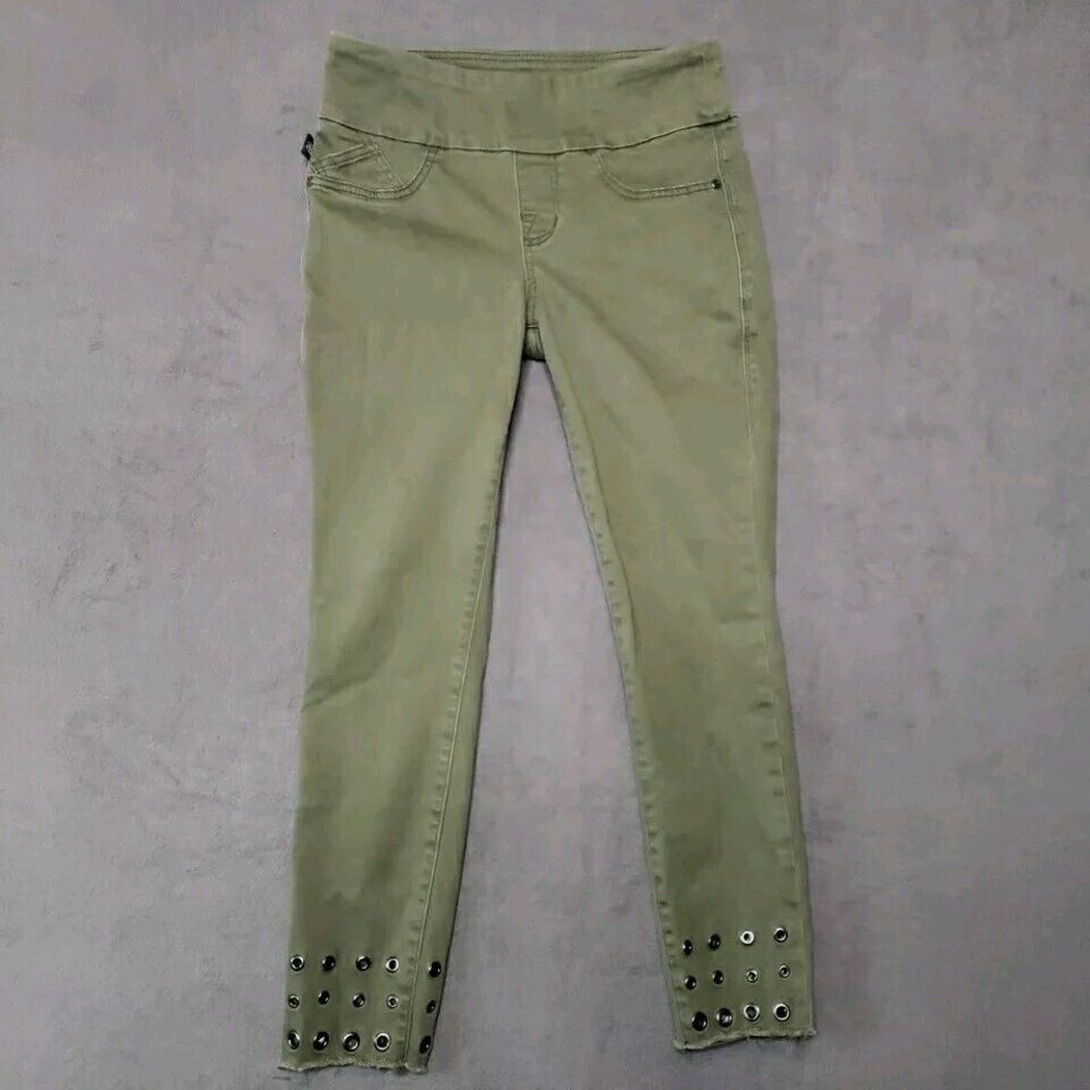 Rock & Republic Women’s Green Grommet Denim Rx Fever Pull On Skinny Jeans Sz 8